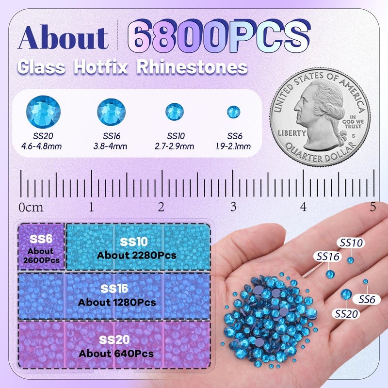 TINKRSTUFF 6800Pcs Hotfix Rhinestones for Clothing, Indicolite 2-5mm Mixed Sizes Iron On Flatback Glass Gems, Bedazzling Crystals Rhinestones for Crafting Hats Shoes Fabric Decor Nail Art - Image 2